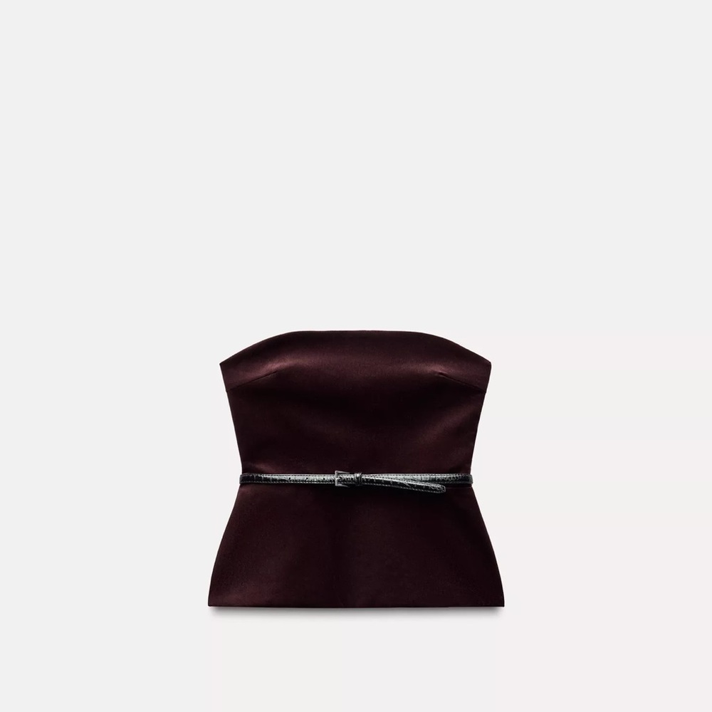 NWT Zara Strapless Burgundy Velvet Top - Picture 2 of 3